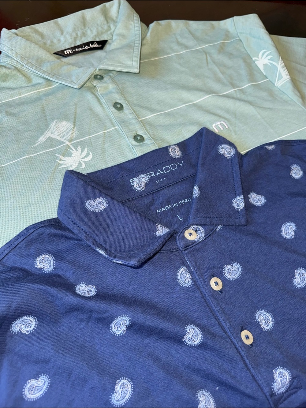 TRAVIS MATHEW/ B. Draddy Lot of 2 Green & Blue Golf Polo Shirt Size L